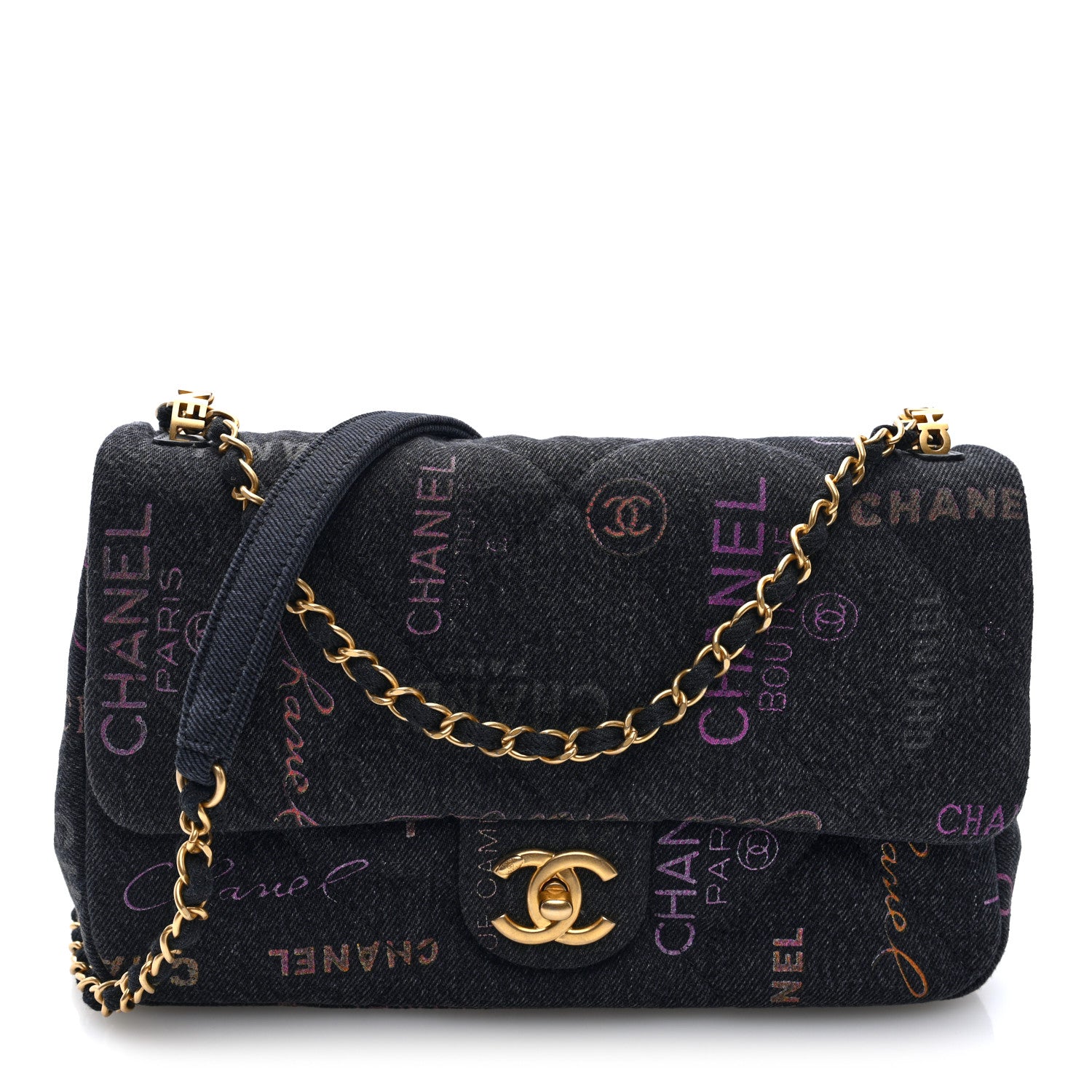 Chanel Denim Quilted Denim Mood Large Flap Black Multicolor 1 of 10