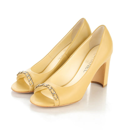 Chanel Calfskin Chain Peep Toe CC Pumps 39 Beige 3 of 9