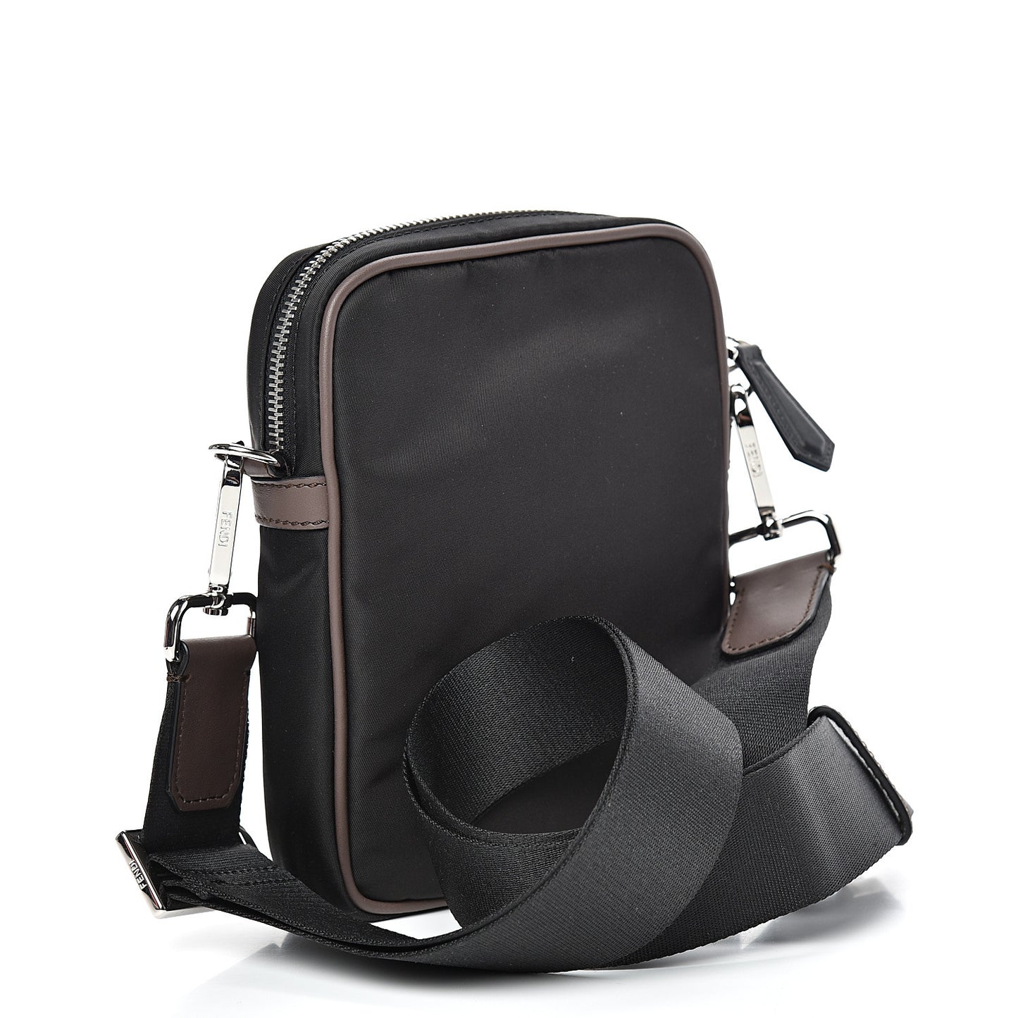 Nylon Fabric Jacquard Chamois FF 1974 Medium Crossbody Messenger Black Nuvola