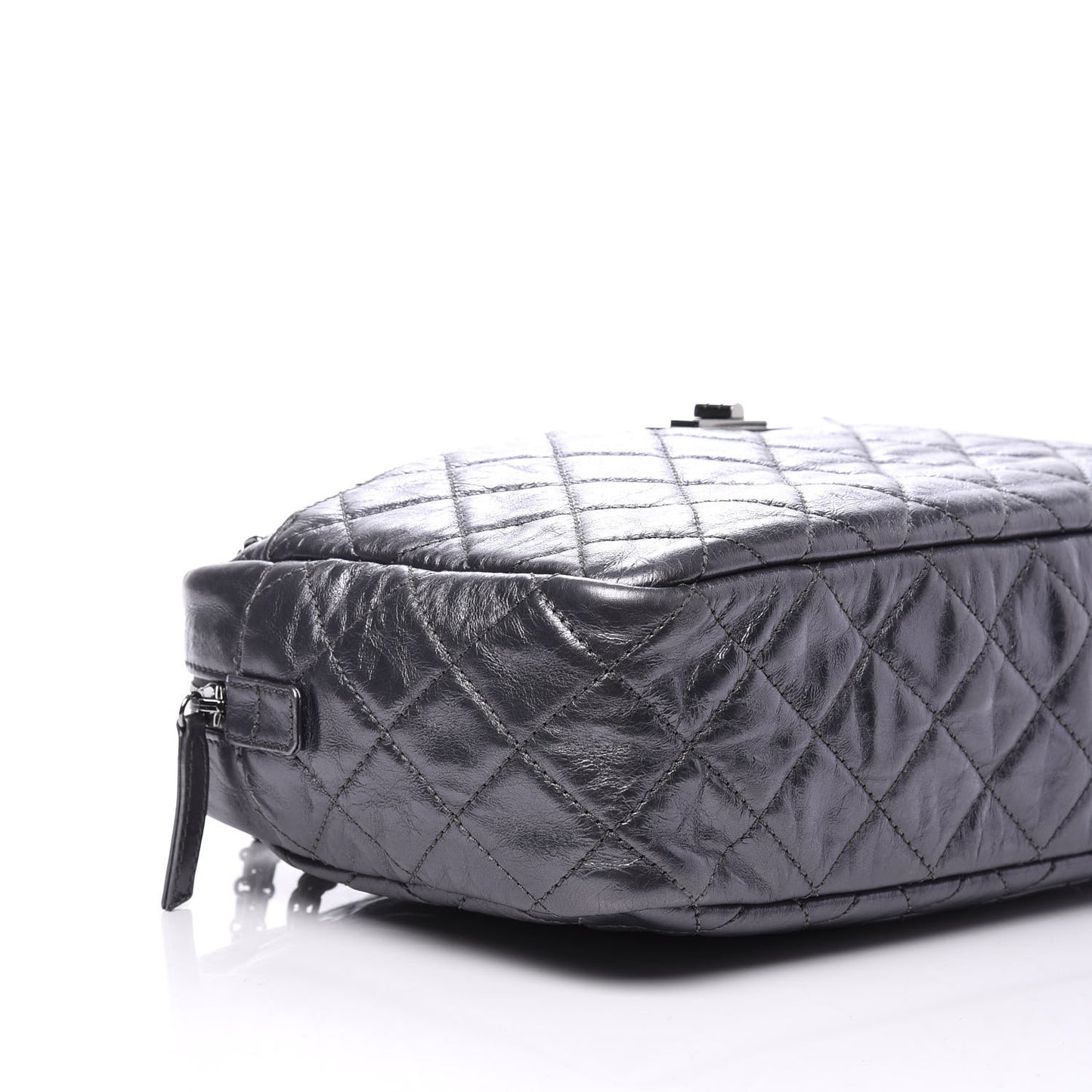 Metallic Aged Calfskin Quilted Medium Reissue Camera Case Dark Silver