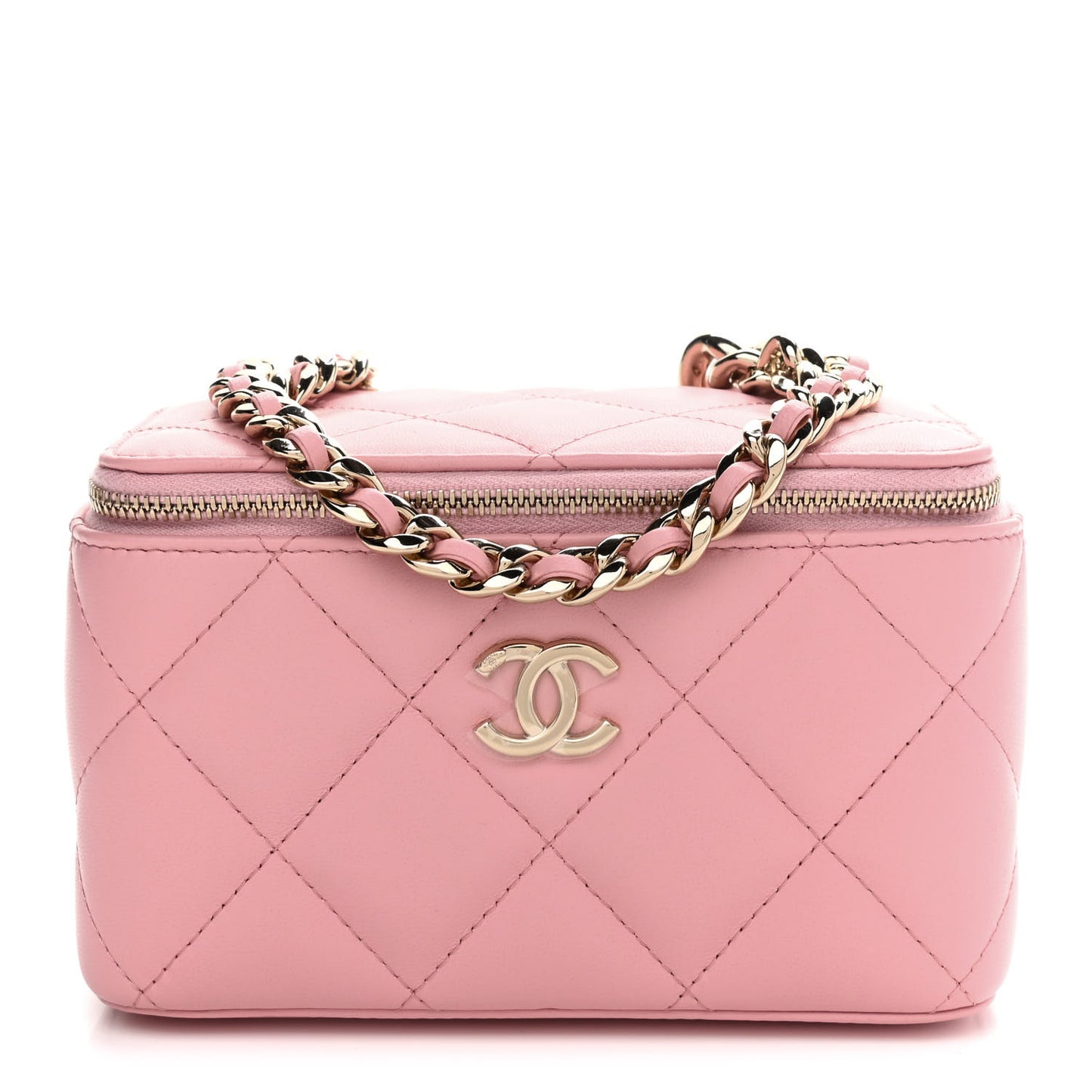 Lambskin Resin Elegant Chain Vanity Case Pink