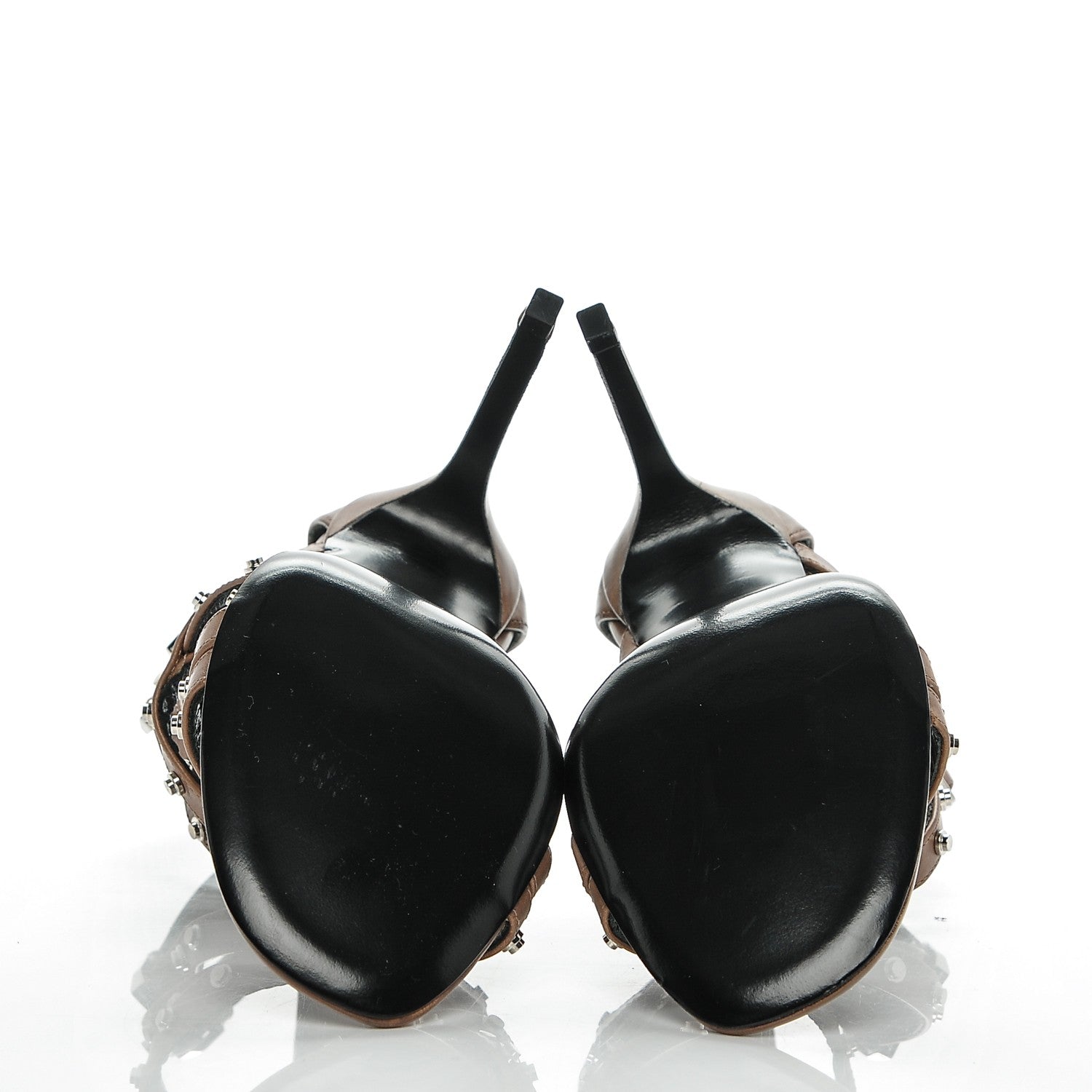 Saint Laurent Calfskin Jerry 105 Studded Sandal Heels 37 Brown 5 of 8