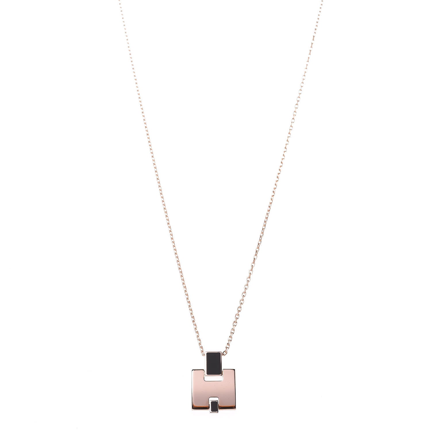 Hermes Rose Gold Plated Lacquered Eileen Pendant Necklace Black 1 of 6