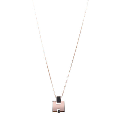Hermes Rose Gold Plated Lacquered Eileen Pendant Necklace Black 1 of 6