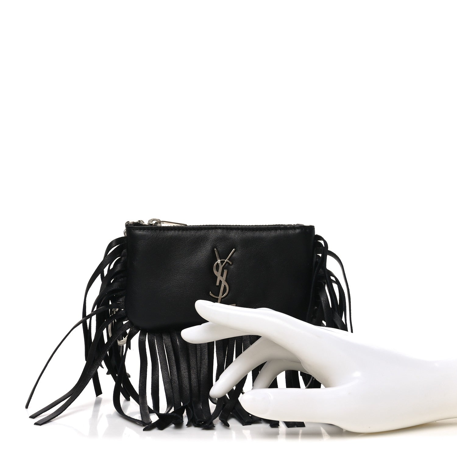 Saint Laurent Calfskin Monogram Small Fringe Key Pouch Black 2 of 7