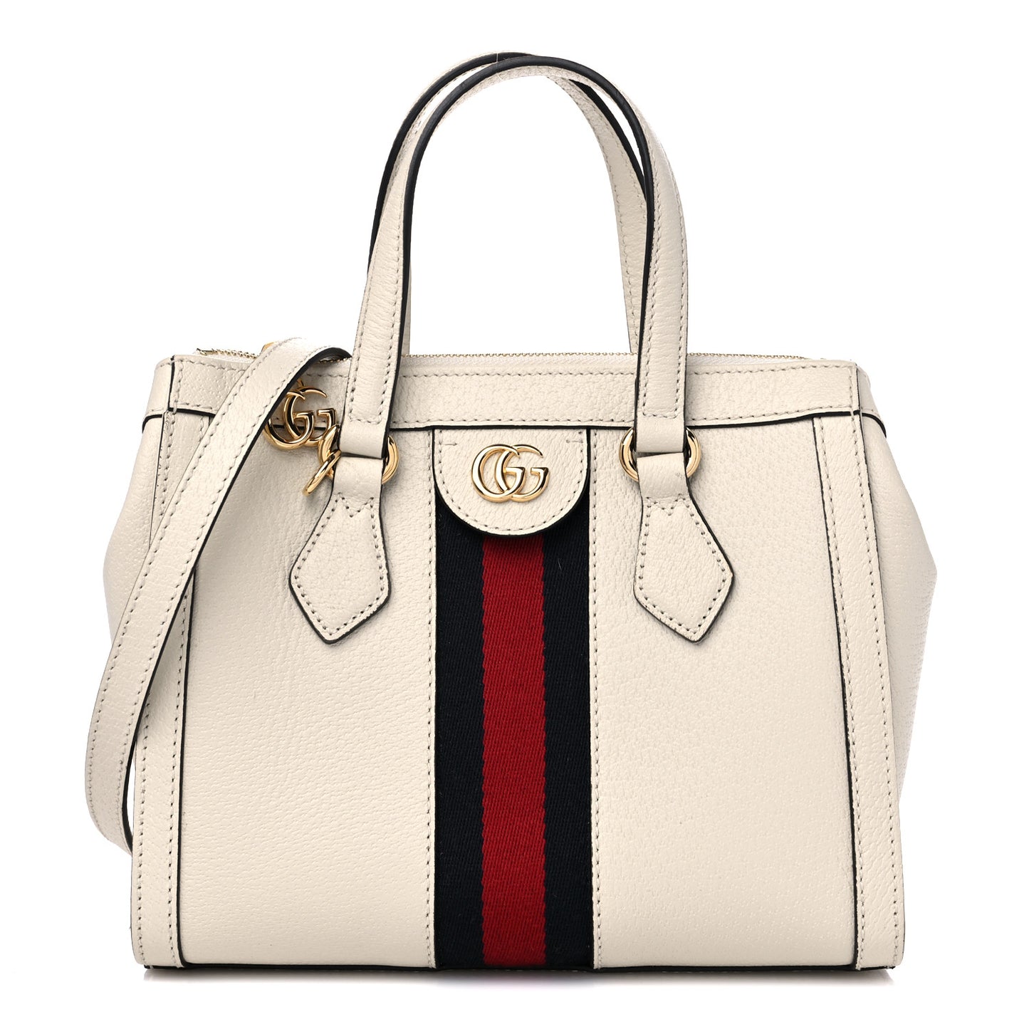 Textured Calfskin Web Small Ophidia Tote Bag Mystic White