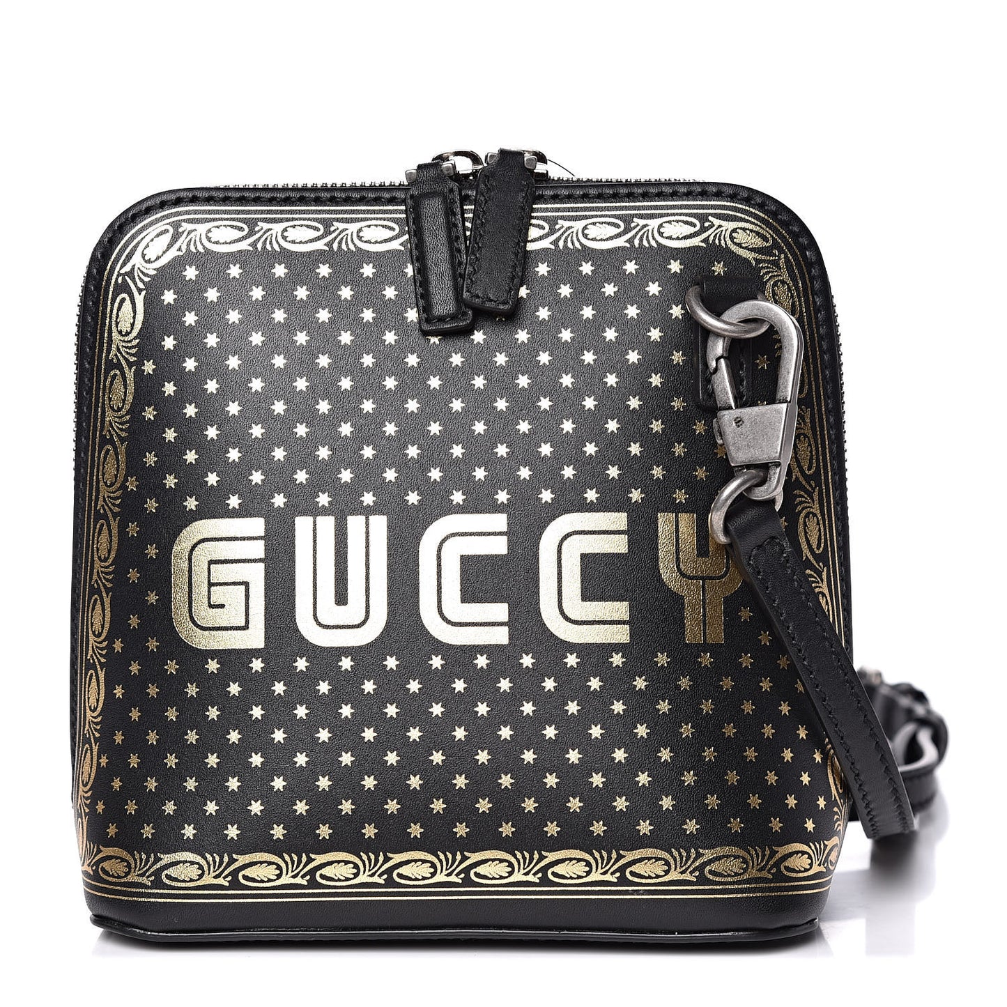 X SEGA Calfskin GUCCY Stars Mini Dome Shoulder Bag Black Gold
