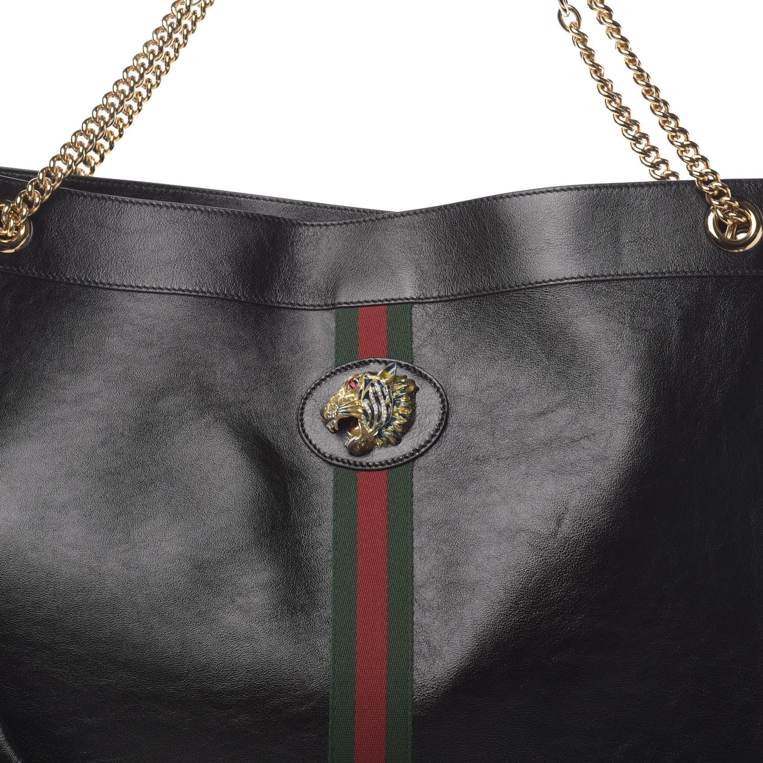Gucci Calfskin Maxi Rajah Chain Tote Black 8 of 10