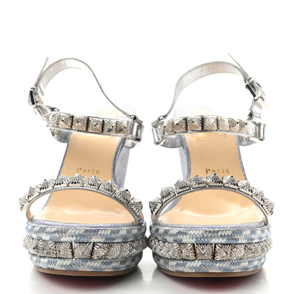 Christian Louboutin Mini Glitter Pira Ryad 110 Wedge Sandals 40 Silver 2 of 7