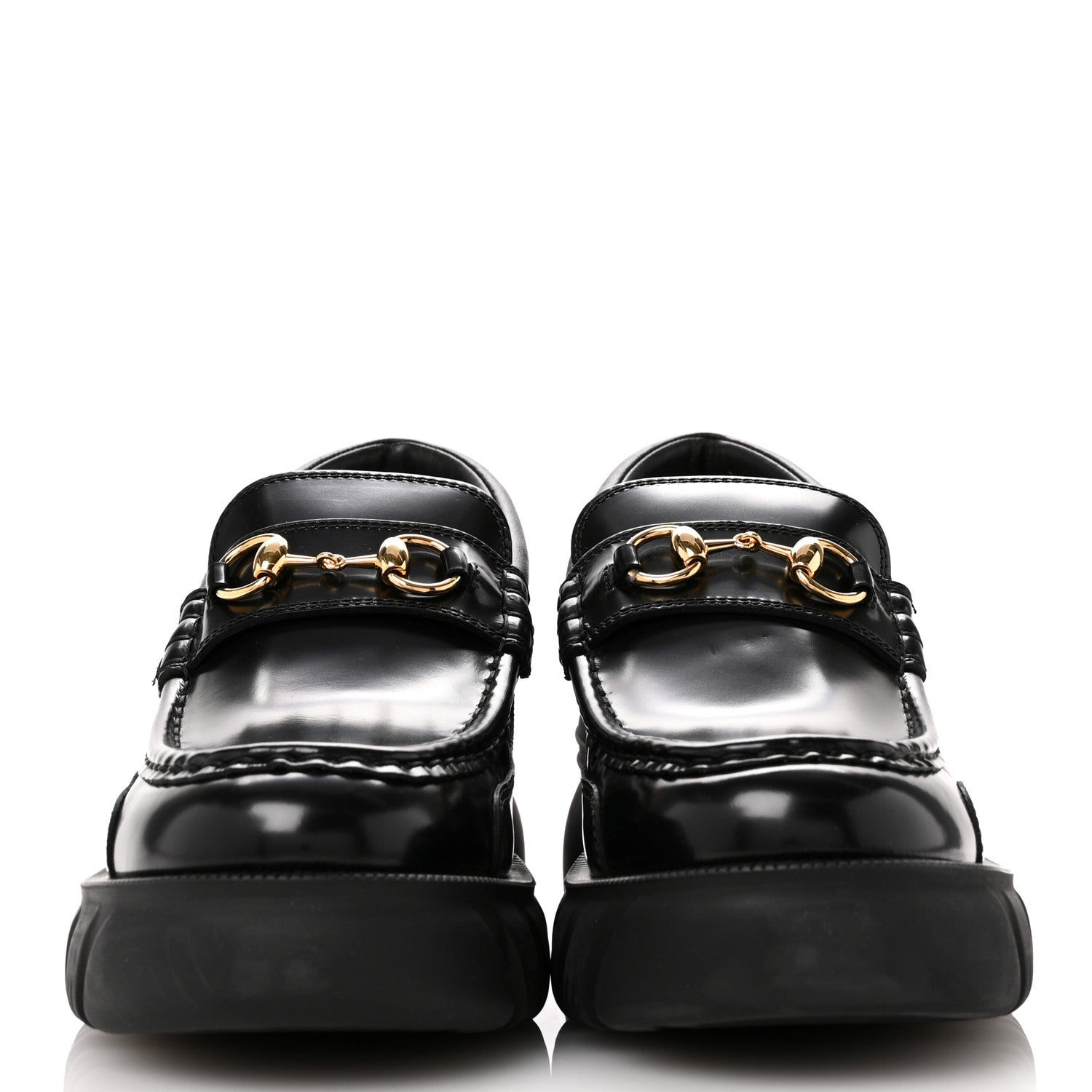 Gucci Magnum Calfskin Nappa Samoa Womens Horsebit Platform Chunky Lug Sole 40mm Loafers 41 Black 3 of 8