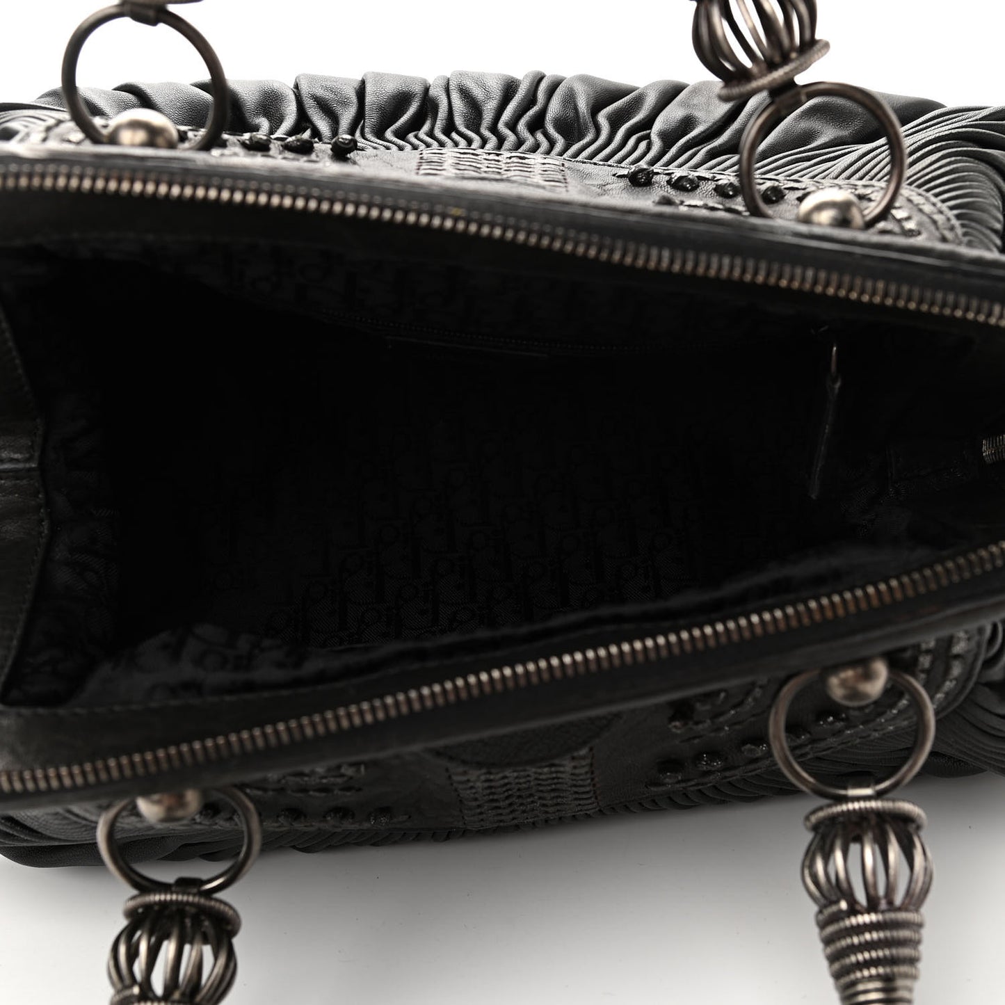 Lambskin Plisse Pleated Frame Satchel Black