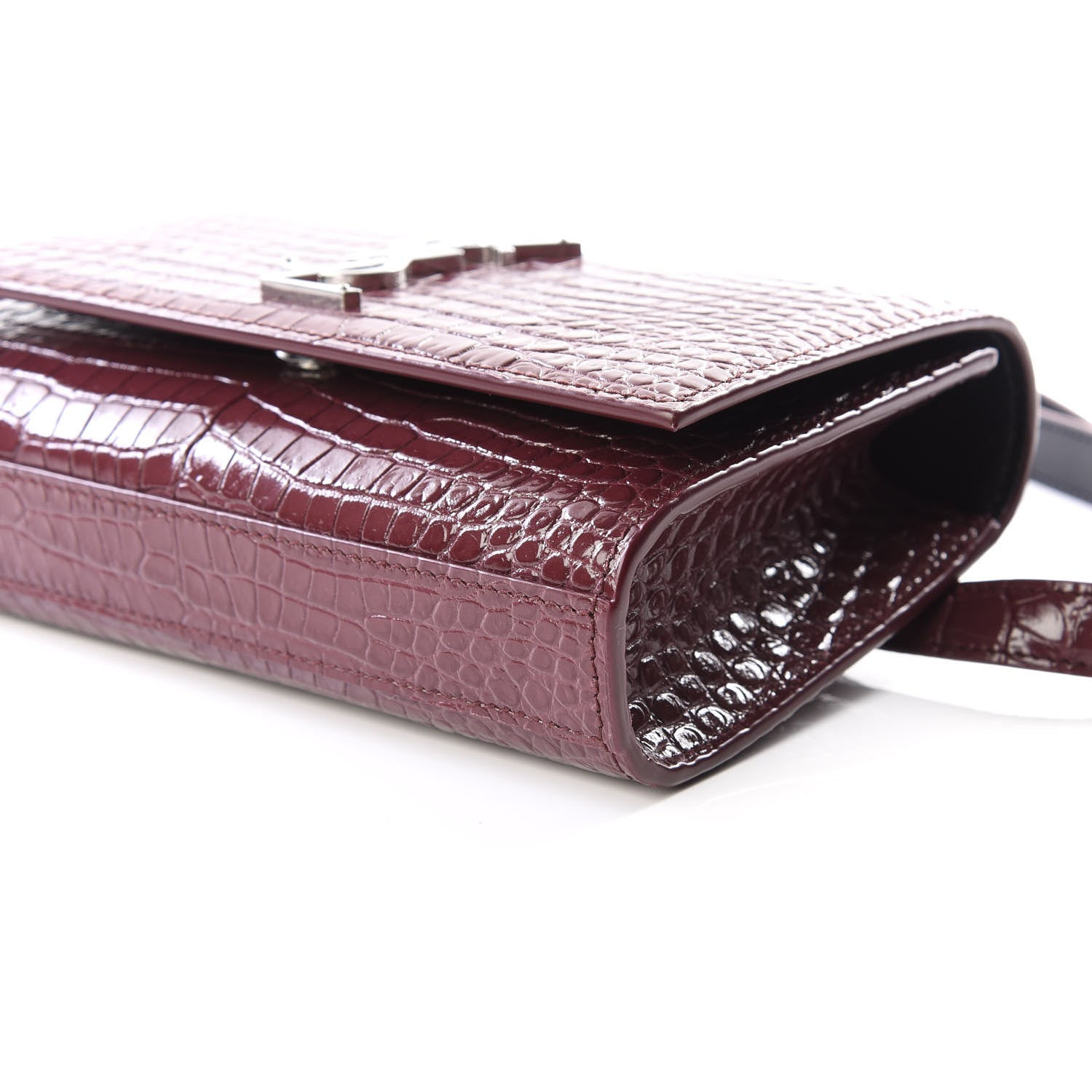 Saint Laurent Calfskin Crocodile Embossed Monogram Kate Belt Bag Burgundy 6 of 8