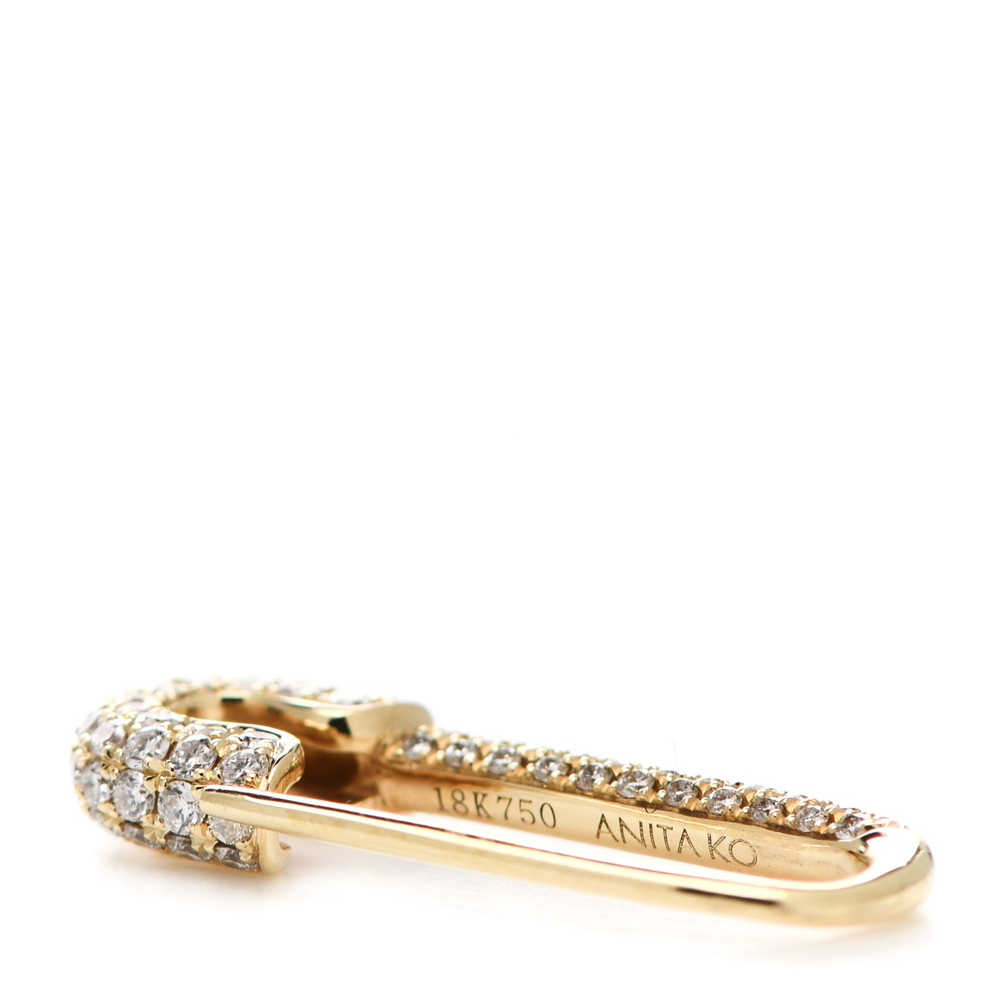 18K Yellow Gold Diamond Mini Safety Pin Earring