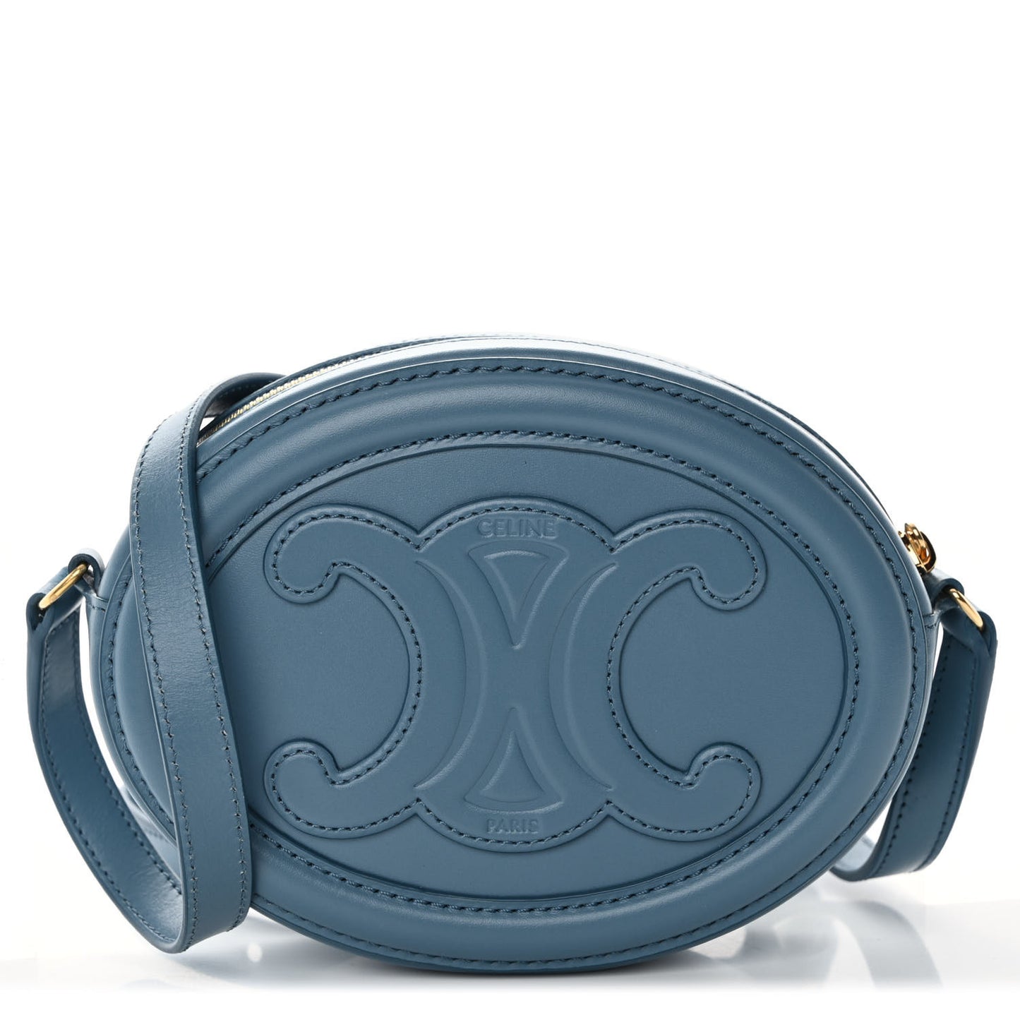 Smooth Calfskin Cuir Small Triomphe Oval Crossbody Purse Denim