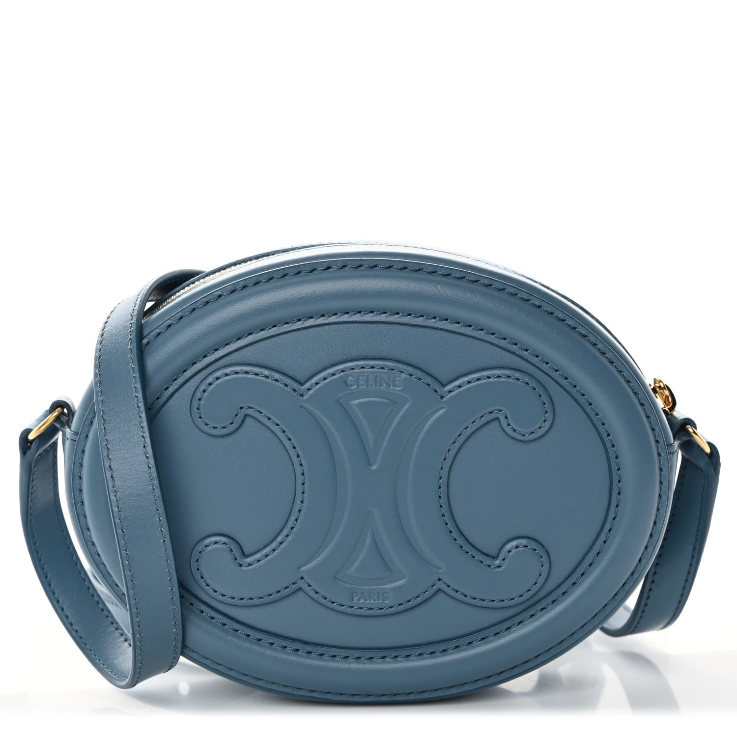 Celine Smooth Calfskin Cuir Small Triomphe Oval Crossbody Purse Denim 1 of 8
