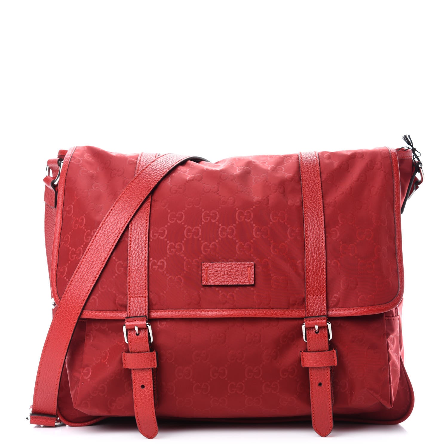 Gucci Nylon Monogram Double Buckle Flap Messenger Bag Vibrant Red 1 of 10