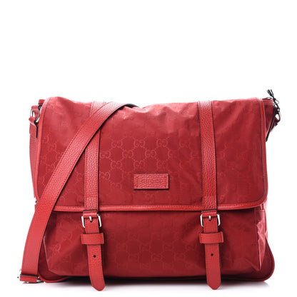 Gucci Nylon Monogram Double Buckle Flap Messenger Bag Vibrant Red 1 of 10
