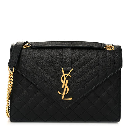 Saint Laurent Grain De Poudre Textured Mixed Matelasse Triquilt Medium Monogram Satchel Black 1 of 10