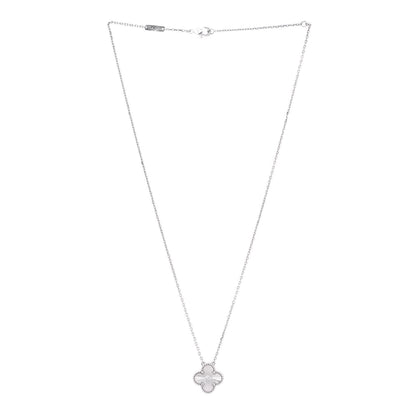 Van Cleef & Arpels 18K White Gold Diamond Guilloche Vintage Alhambra Pendant Necklace 2 of 6
