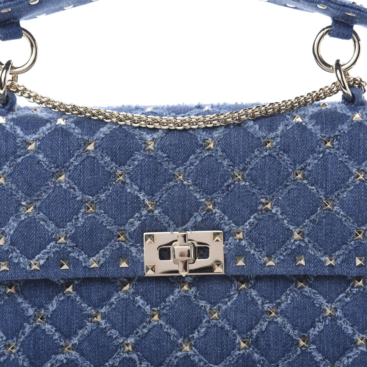 Denim Medium Rockstud Spike Shoulder Bag Denim