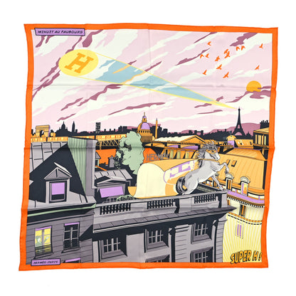Hermes Silk Minuit Au Faubourg Scarf 70 Orange Gris Jaune 1 of 4