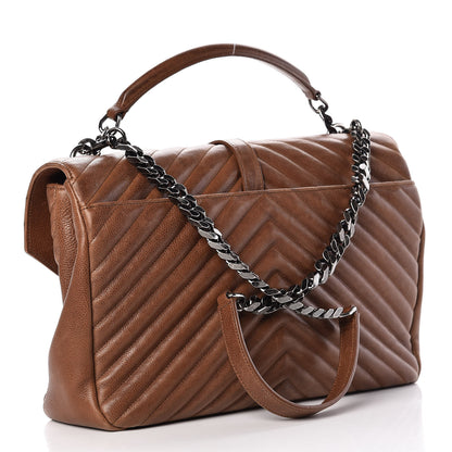 Saint Laurent Calfskin Matelasse Chevron Monogram Large College Bag Cognac 4 of 17