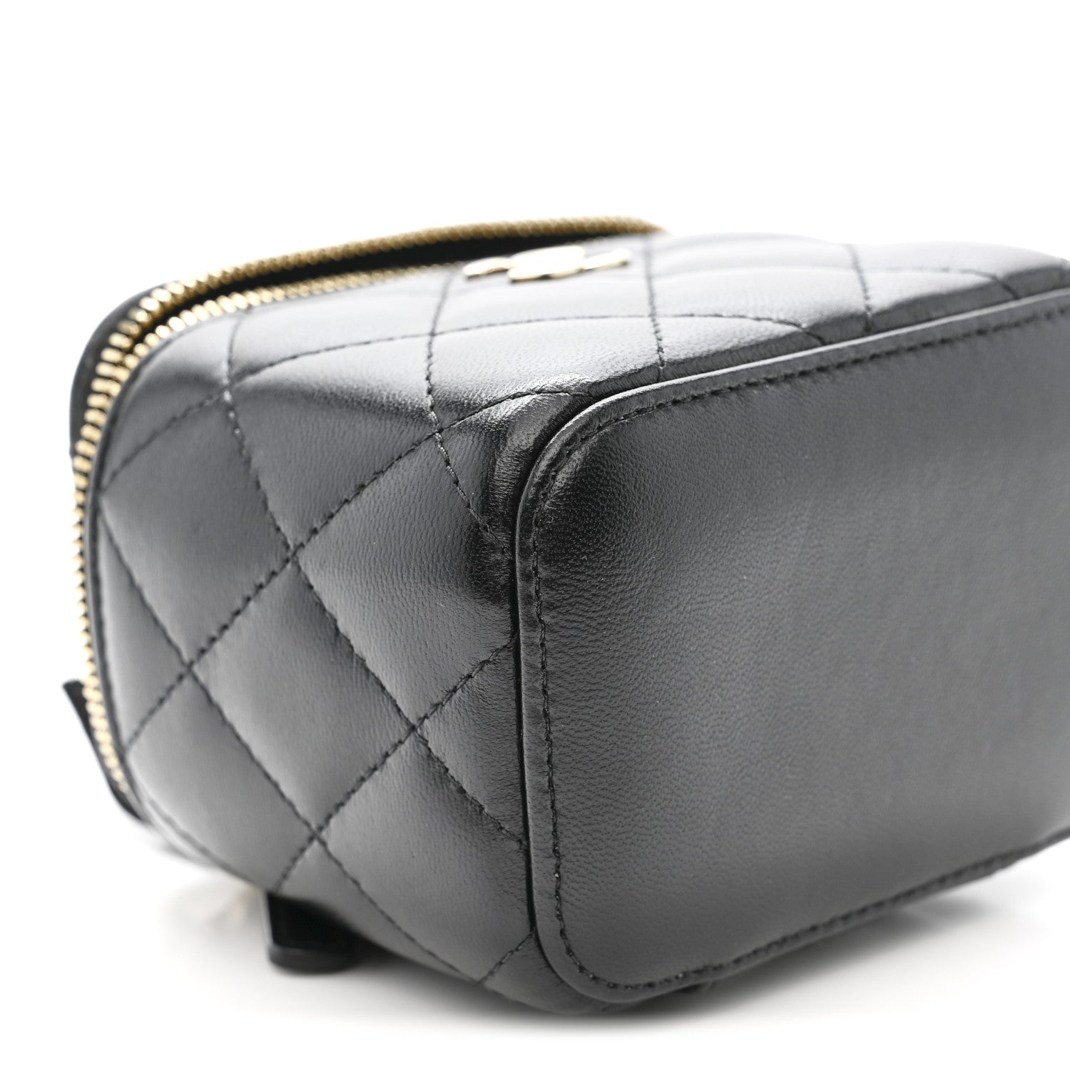 Chanel Lambskin Quilted Mini Camellia Bow Vanity Case With Chain Black 9 of 10