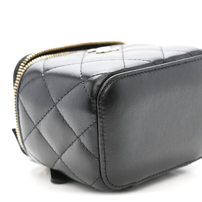 Chanel Lambskin Quilted Mini Camellia Bow Vanity Case With Chain Black 9 of 10