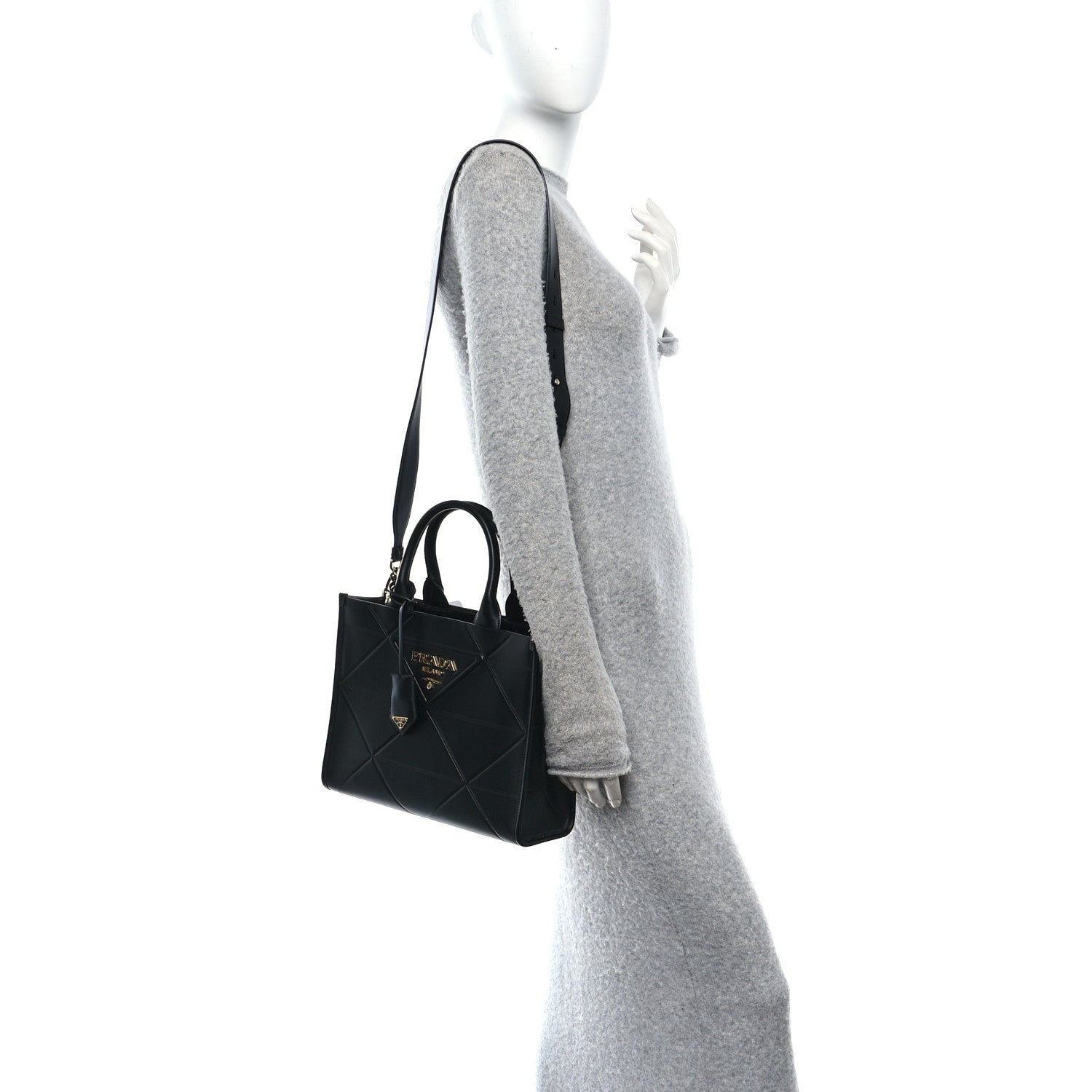 Prada Soft Calfskin Triangolo Symbole Embossed Small Tote Black 2 of 9