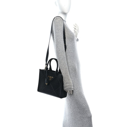 Prada Soft Calfskin Triangolo Symbole Embossed Small Tote Black 2 of 9
