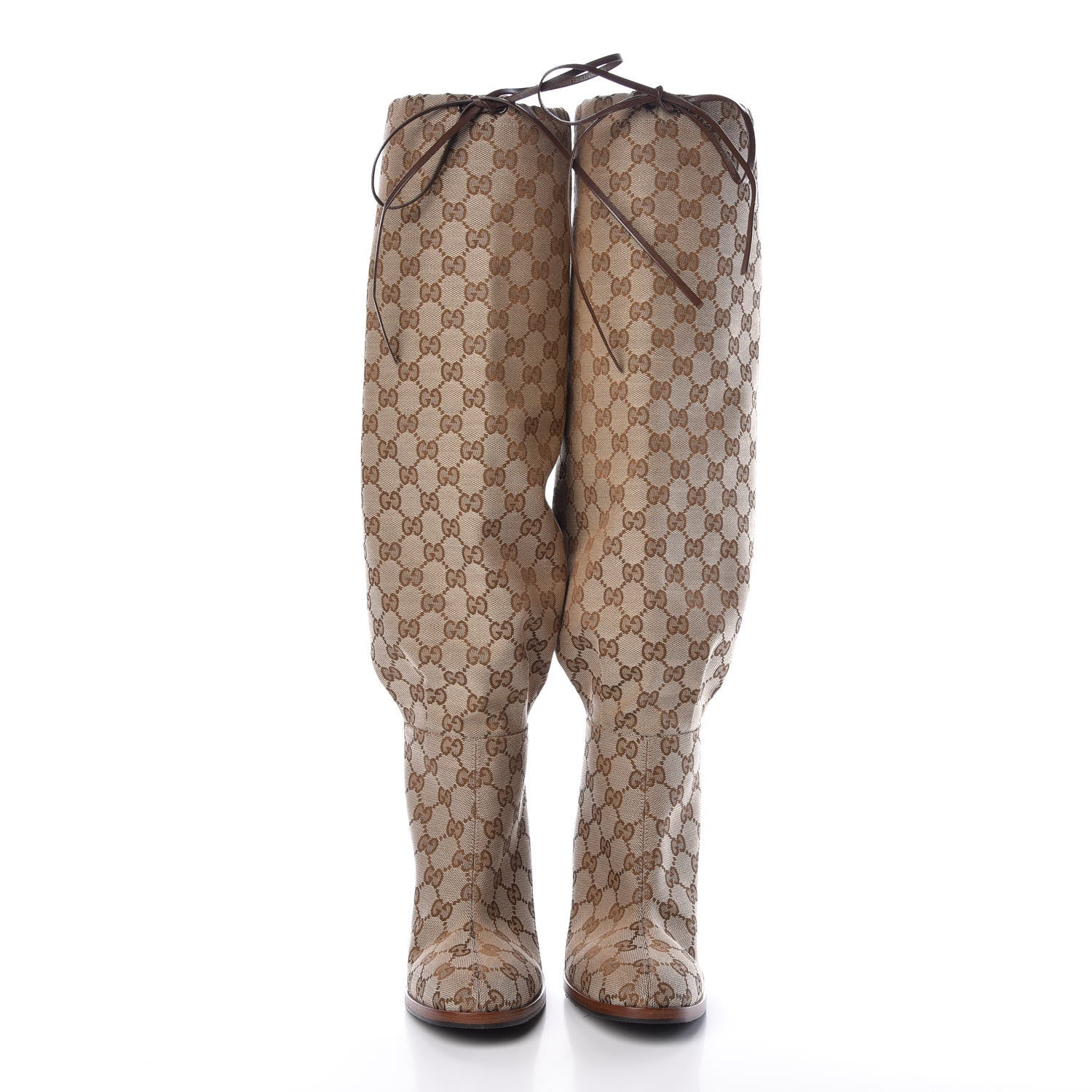 Gucci Monogram Over the Knee Boots 40.5 Beige Ebony 2 of 8