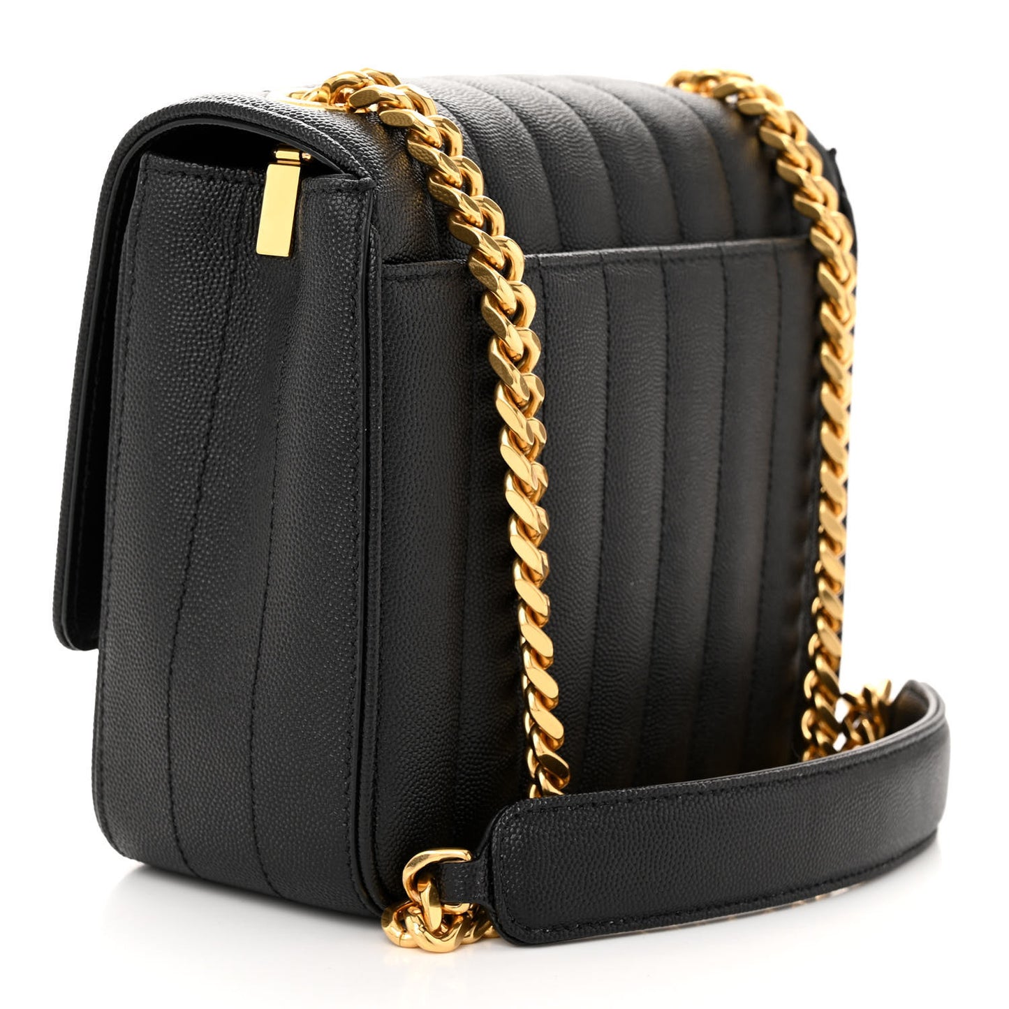 Grain De Poudre Matelasse Monogram Medium Vicky Chain Bag Black
