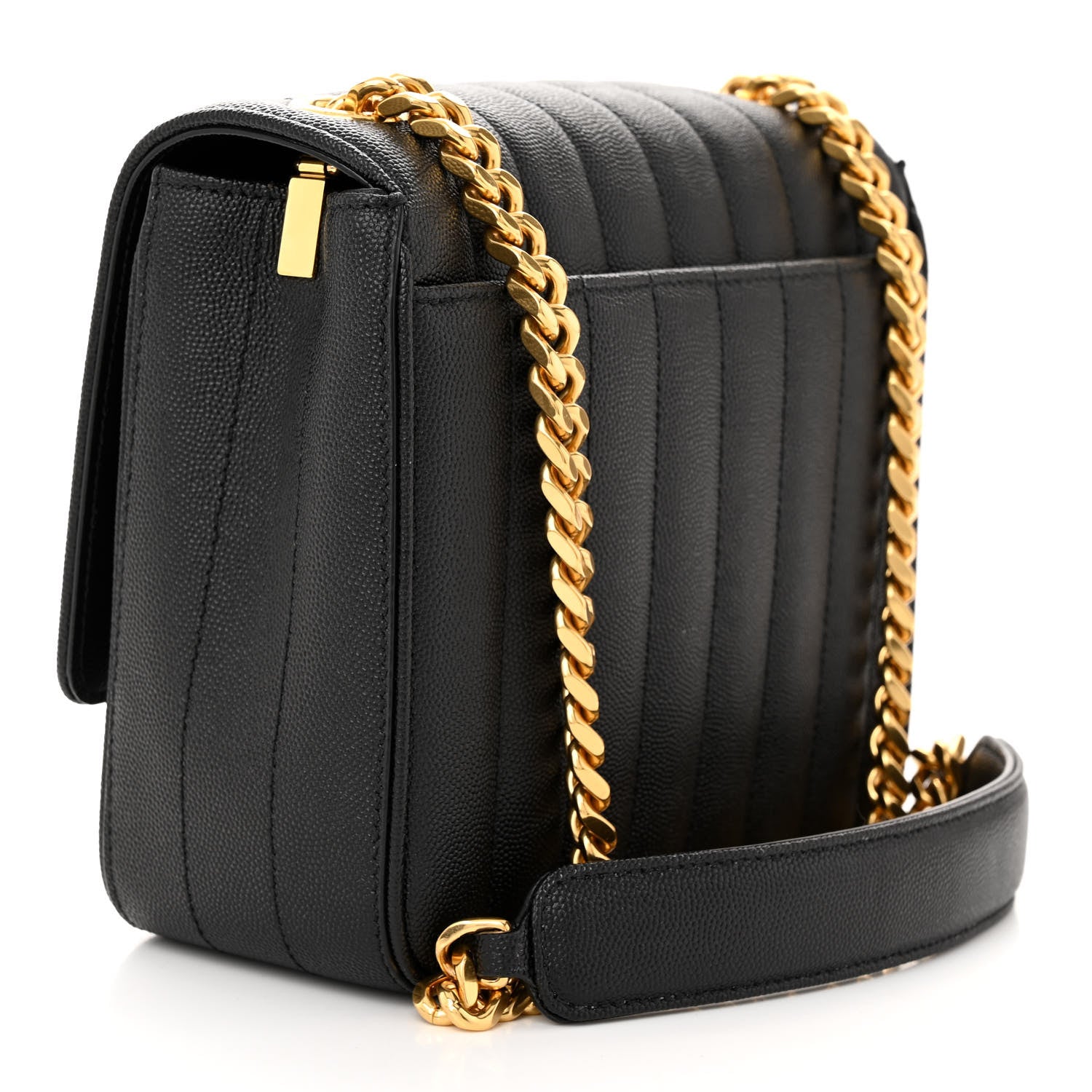 Saint Laurent Grain De Poudre Matelasse Monogram Medium Vicky Chain Bag Black 3 of 11