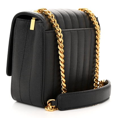 Saint Laurent Grain De Poudre Matelasse Monogram Medium Vicky Chain Bag Black 3 of 11