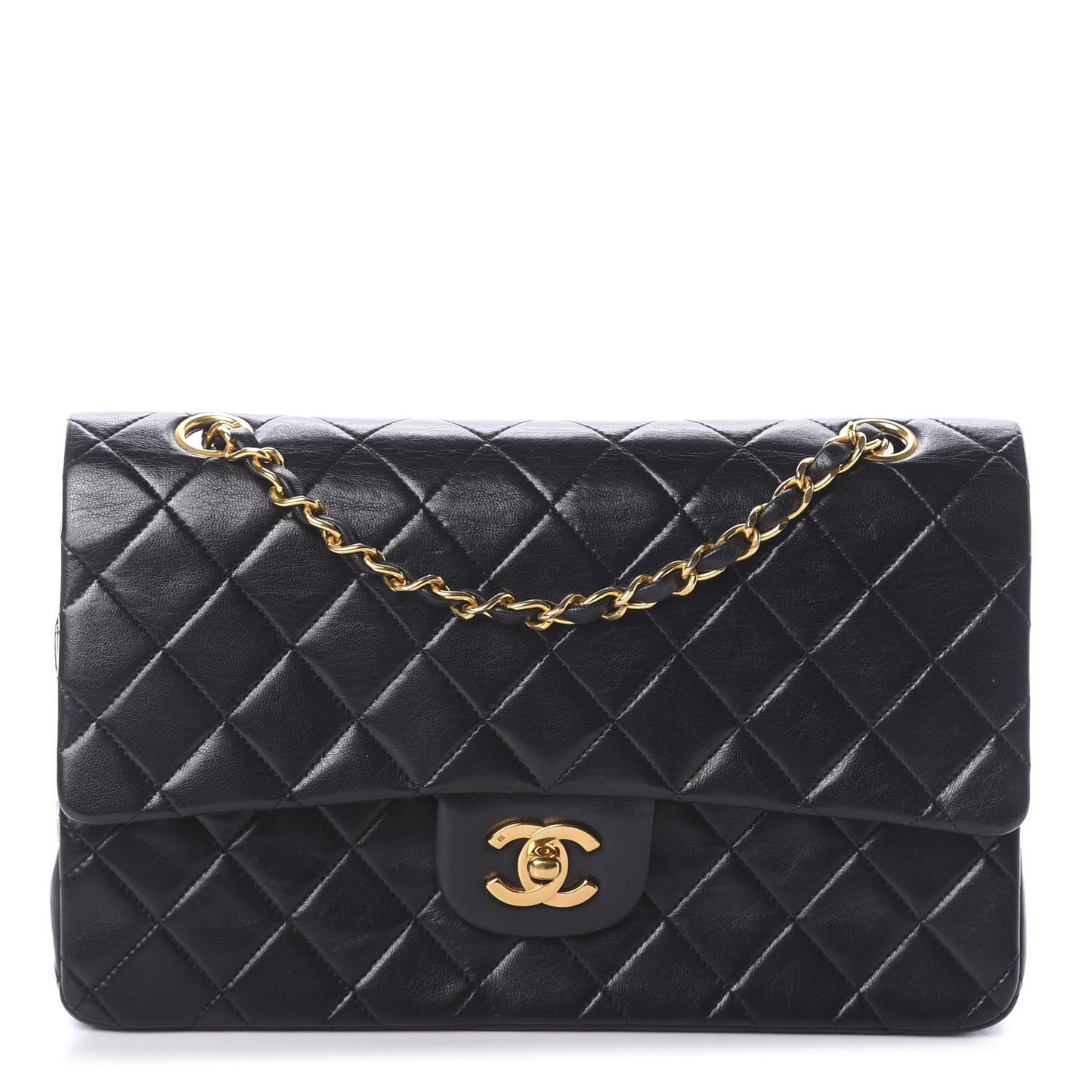Lambskin Quilted Medium Double Flap Black