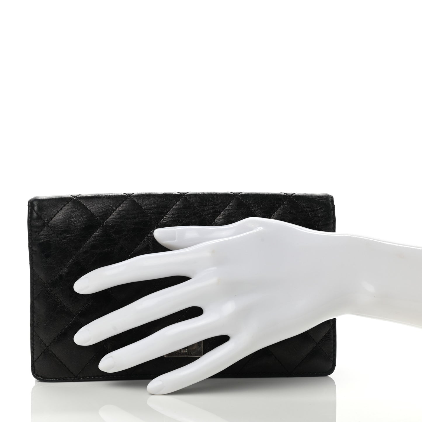 Patent Crumpled Calfskin Quilted Yen Reissue Wallet Black