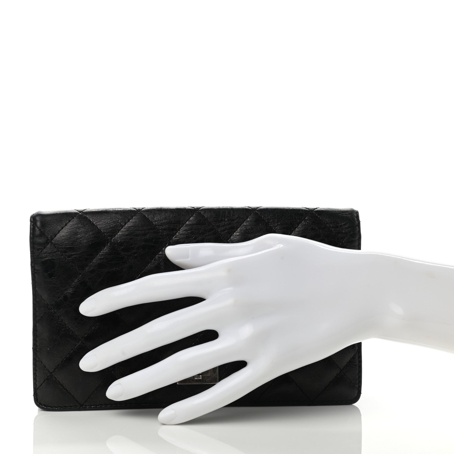 Chanel Patent Crumpled Calfskin Quilted Yen Reissue Wallet Black 2 of 9