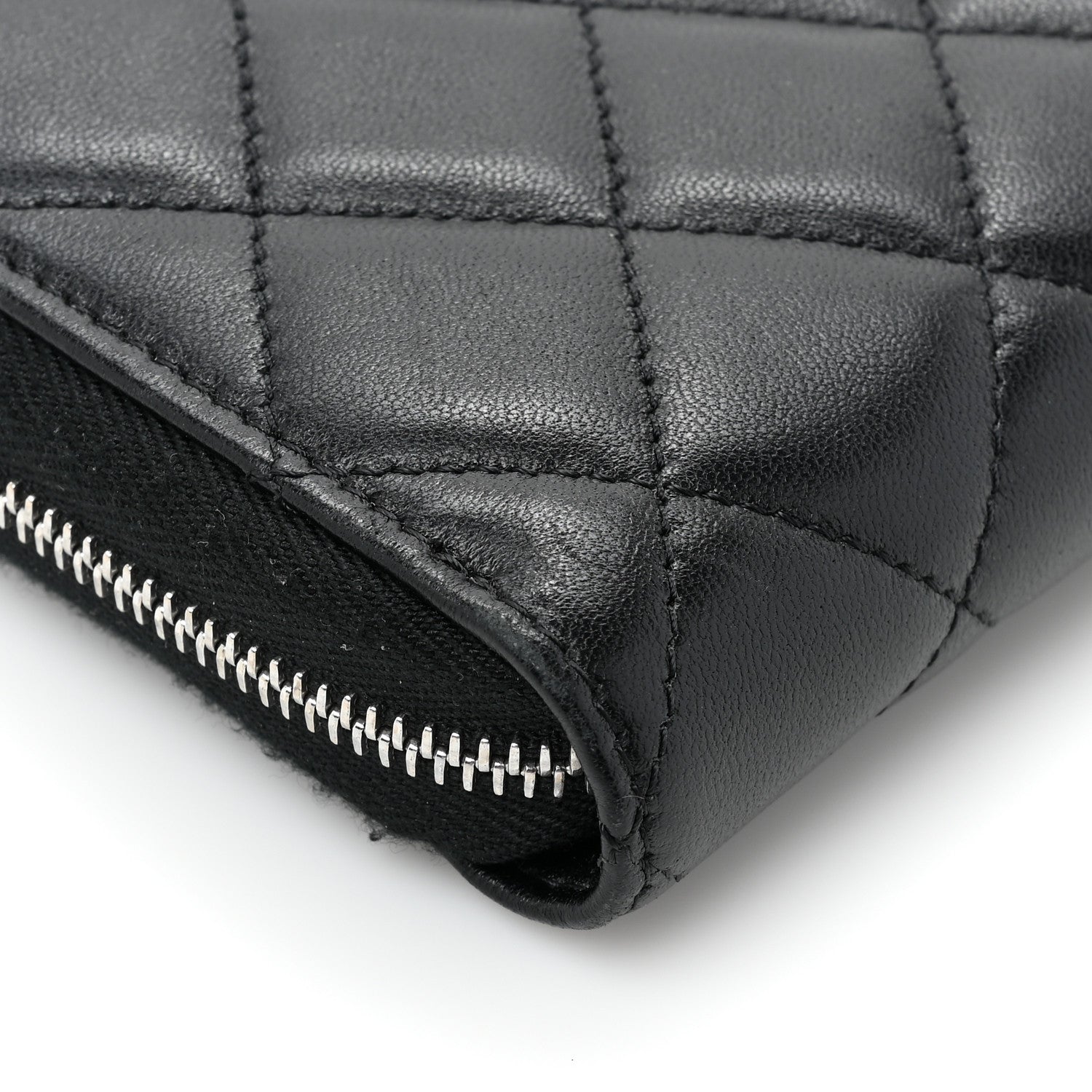 Chanel Lambskin Quilted Large Gusset Zip Around Wallet Black 15 of 18