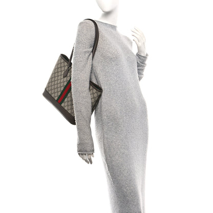 Gucci GG Supreme Monogram Textured Calfskin Web Small Ophidia Shoulder Tote Bag Beige Ebony New Acero 2 of 9