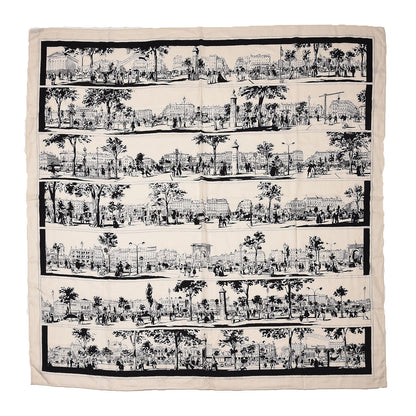 Hermes Cashmere Silk A l'Ombre des Boulevards Shawl 140 White Black 1 of 8