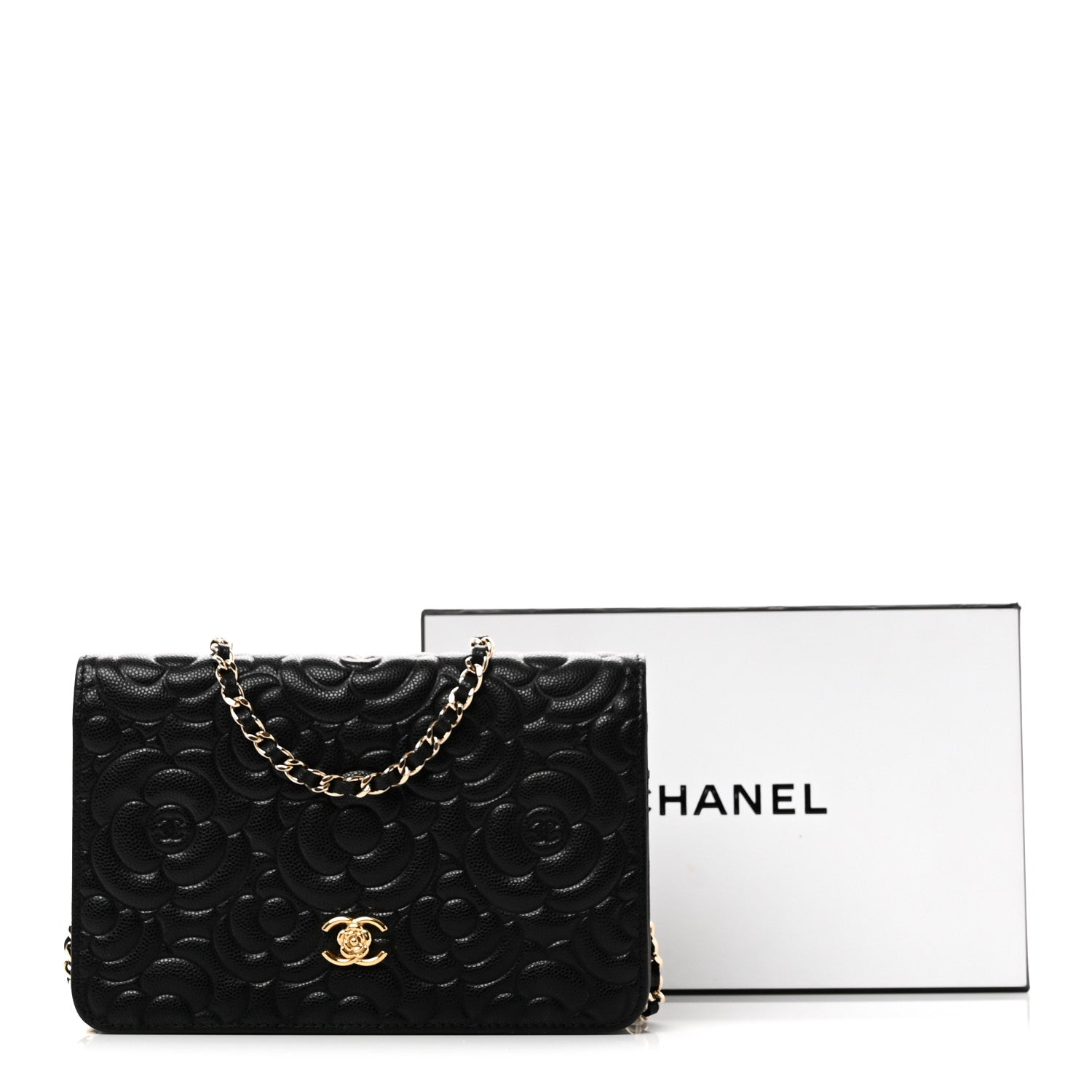 Chanel Caviar Camellia Embossed Wallet On Chain WOC Black 11 of 11