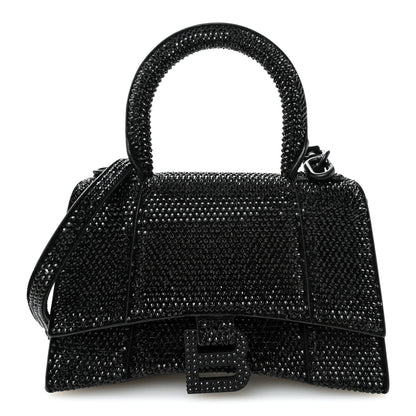 Balenciaga Strass Suede Hourglass Top Handle Bag XS Black Jet 1 of 11
