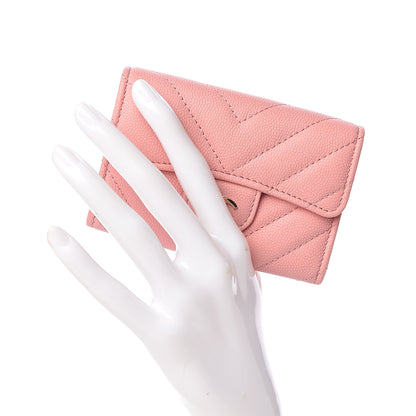 Chanel Caviar Chevron Quilted Flap Card Holder Pink 2 of 9