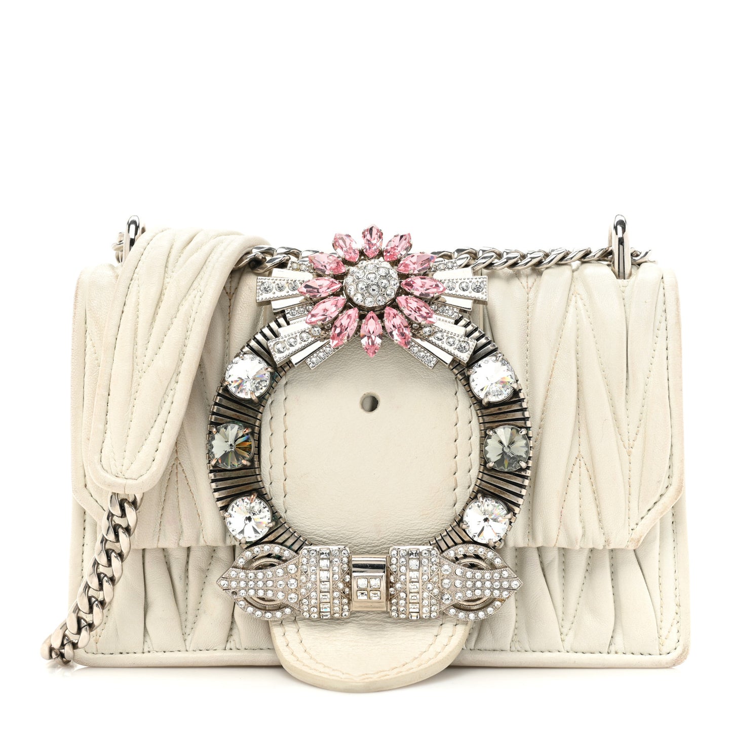Nappa Matelasse Crystal Embellished Lady Shoulder Bag White
