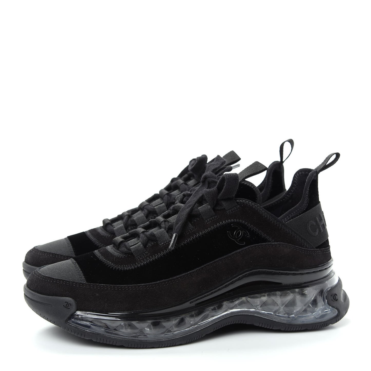 Suede Calfskin Velvet Grosgrain CC Sneakers 37.5 Black