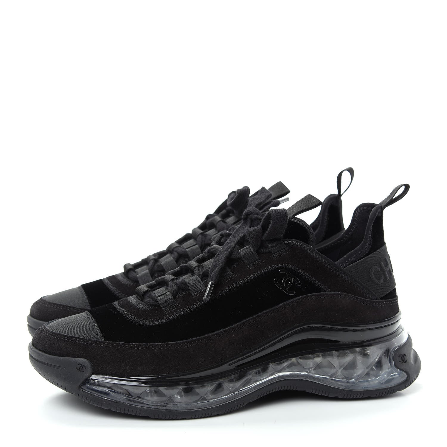 Chanel Suede Calfskin Velvet Grosgrain CC Sneakers 37.5 Black 3 of 11