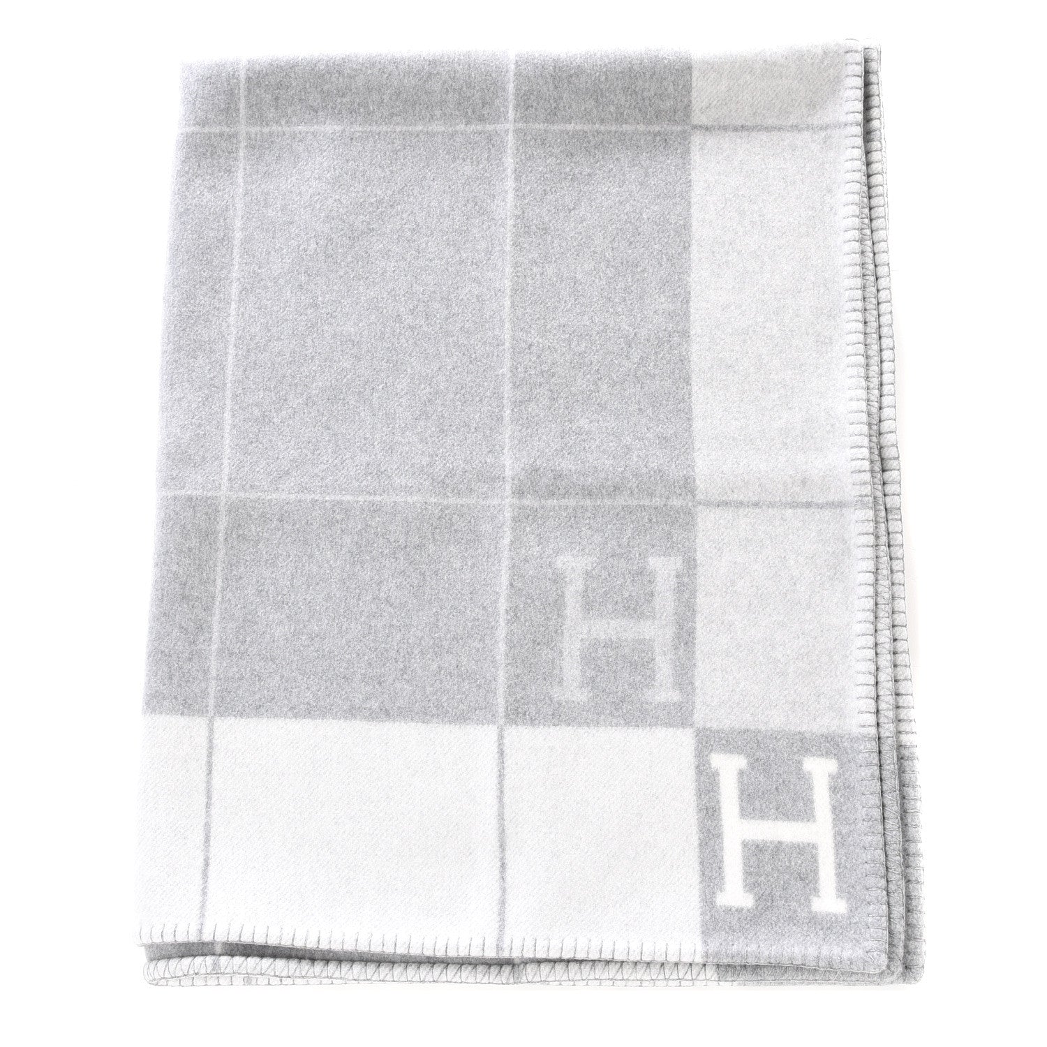 Hermes Wool Cashmere Avalon III Blanket Ecru Gris Clair 1 of 3