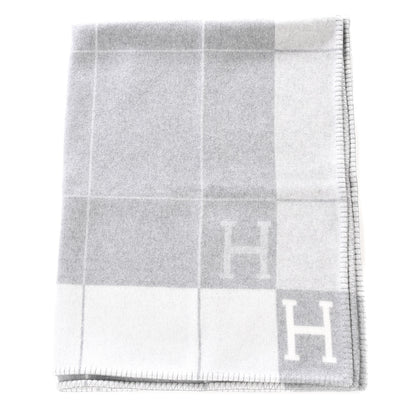 Hermes Wool Cashmere Avalon III Blanket Ecru Gris Clair 1 of 3