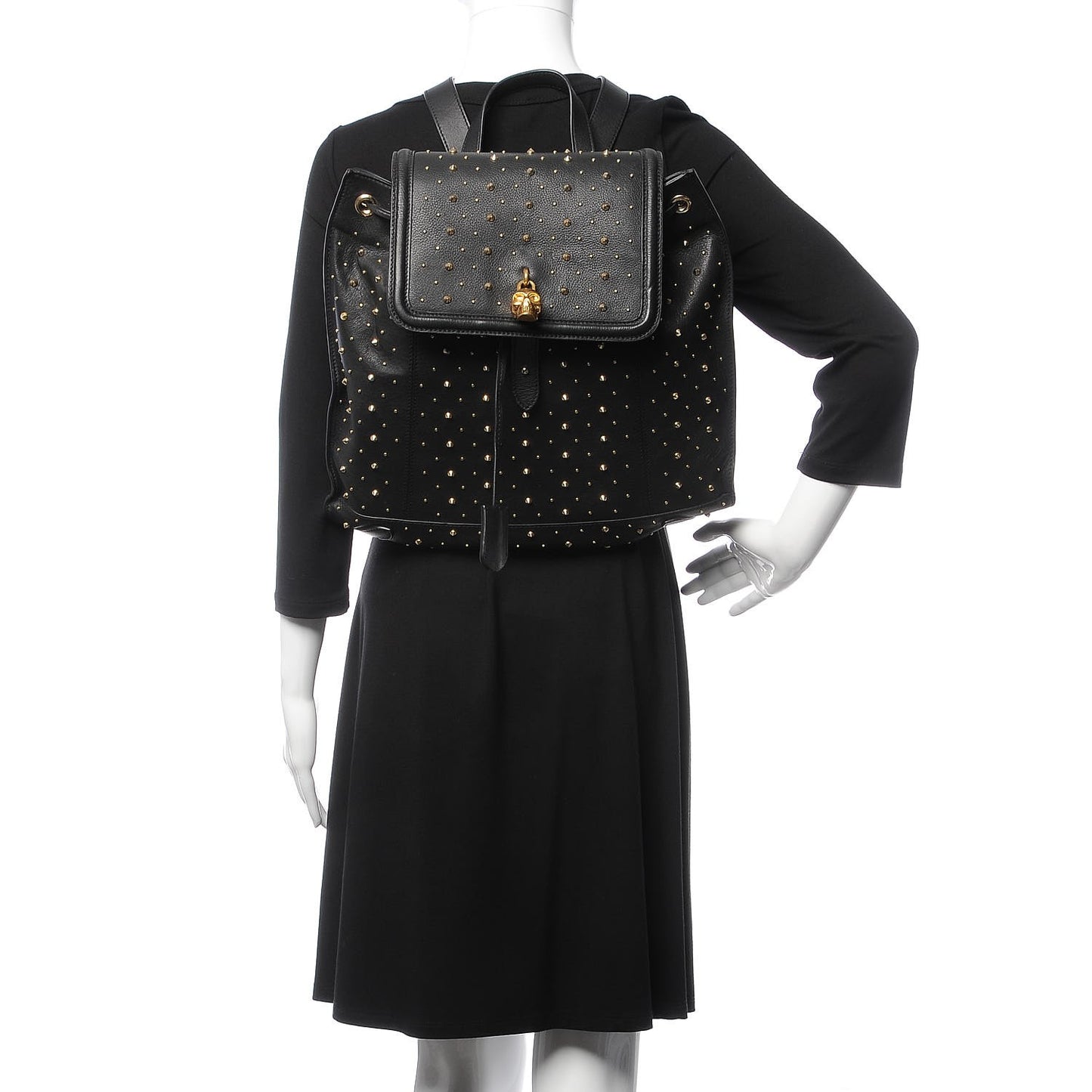 Calfskin Studded Padlock Backpack Black