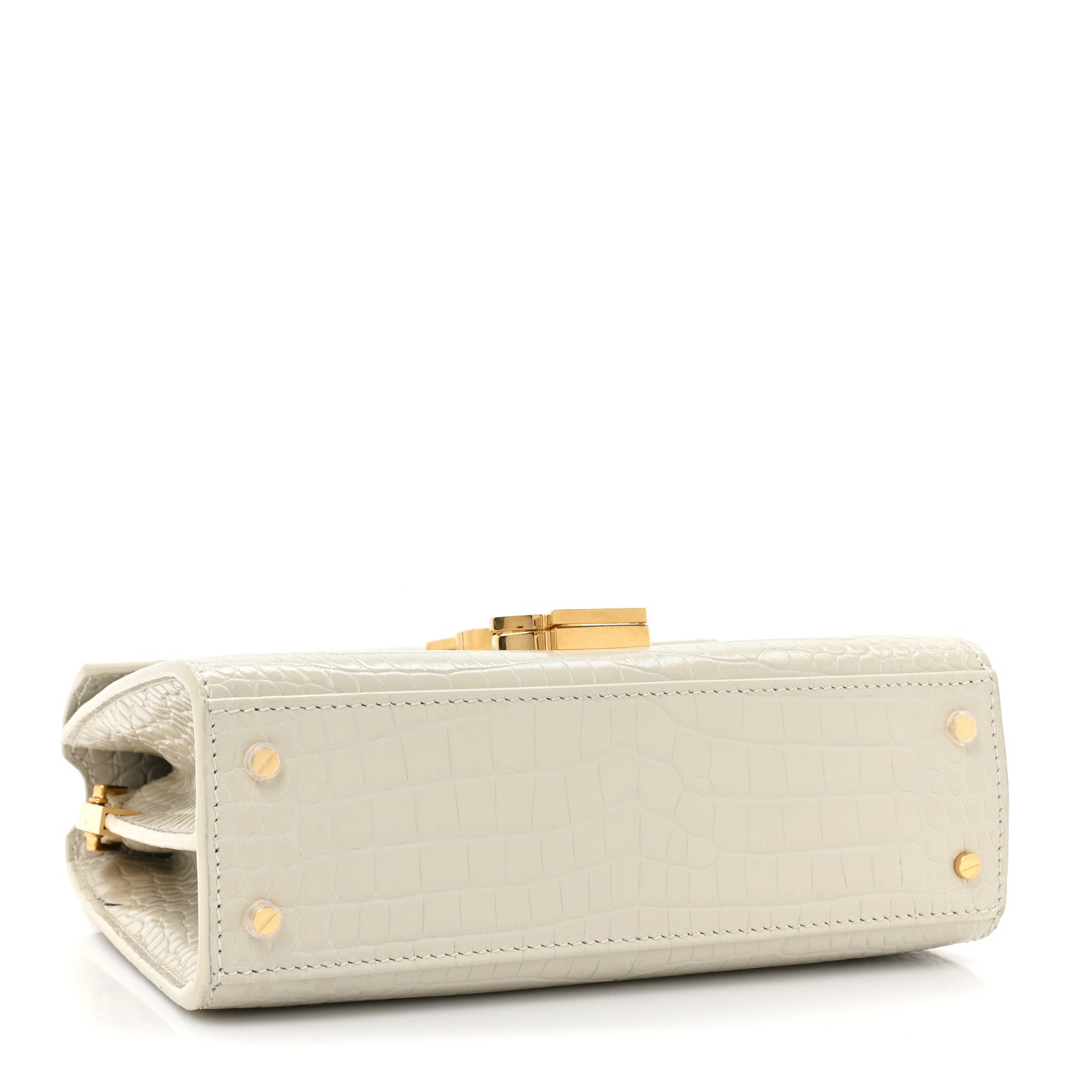Saint Laurent Crocodile Embossed Mini Classic Monogram Cassandra Top Handle Crema Soft 4 of 11